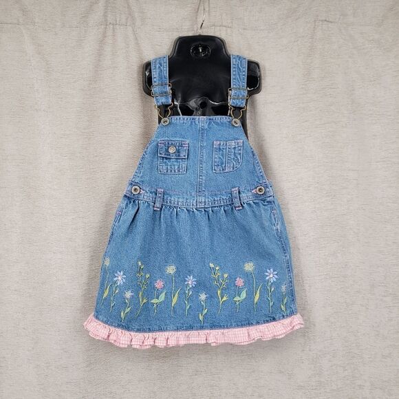 Faded Glory Other - Faded Glory Vintage Y2K Denim Floral Embroidered Overall Skirt Jumper Dress
